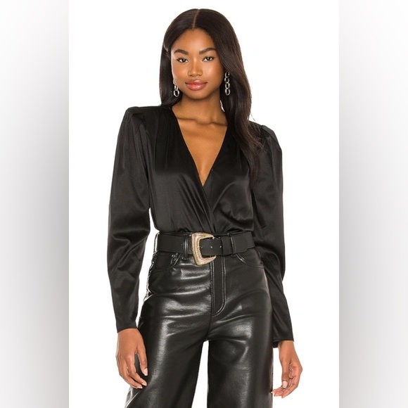 L’Agence Brenda Silk Puff Sleeve Bodysuit Black size XL - Picture 3 of 8